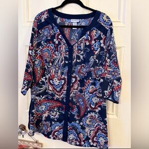NWOT women’s plus size button up blouse paisley red white tan blue Catherine’s